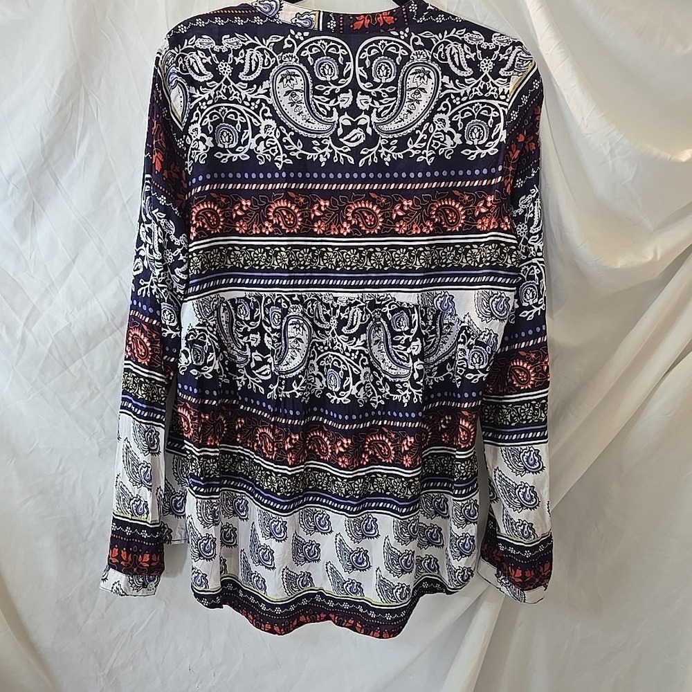 Roper Women's Long Sleeve V-neck 1/2 Button-Up Tassel Paisley Boho Peasant Top L - Picture 13 of 16